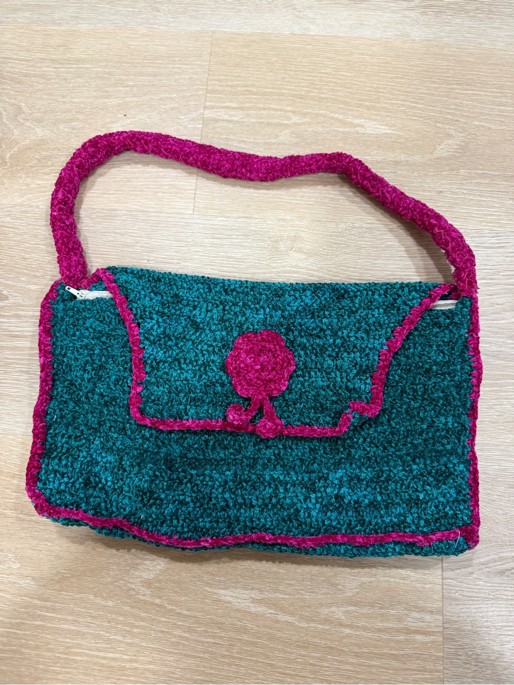 Handcrafted Teal and Fuchsia Crochet Shoulder Bag